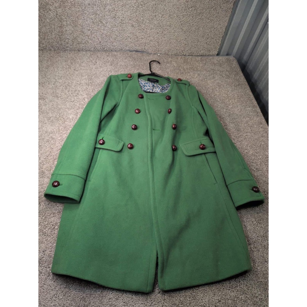 Lands End Womens Green Wool Blend Double Breasted Collarless Coat Size 6